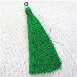 green nylon wire tassel pendants, silken, A grade, approx 10cm length [FGPDA529]