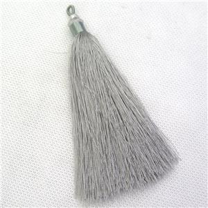 gray nylon wire tassel pendants, silken, A grade, approx 10cm length [FGPDA531]