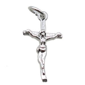 copper Jesus Cross pendant, platinum plated, approx 10-18mm [FN15718]
