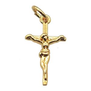 copper Jesus Cross pendant, gold plated, approx 10-18mm [FN15719]