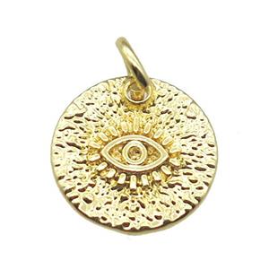 copper circle pendant with eye, gold plated, approx 12mm dia [FN15721]