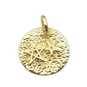 copper circle pendant with star, gold plated, approx 12mm dia [FN15723]