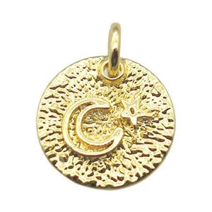 copper circle pendant with moon, gold plated, approx 12mm dia [FN15725]