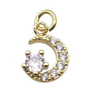 copper moon pendant paved zircon, gold plated, approx 10mm [FN15726]