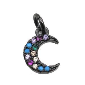 copper moon pendant paved zircon, black plated, approx 8-9mm [FN15727]