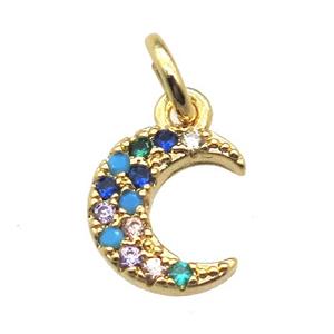 copper moon pendant paved zircon, gold plated, approx 8-9mm [FN15728]