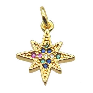 copper northstar pendant paved zircon, gold plated, approx 12mm [FN15730]