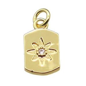 copper rectangle pendant paved zircon with flower, gold plated, approx 8-11mm [FN15734]