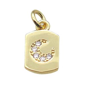 copper rectangle pendant paved zircon with moon, gold plated, approx 8-11mm [FN15735]