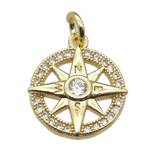 copper circle pendant paved zircon with star, gold plated, approx 13mm dia [FN15741]