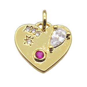 copper heart pendant paved zircon, gold plated, approx 13mm [FN15743]