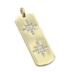 copper rectangle pendant paved zircon with star, gold plated, approx 9-25mm [FN15744]