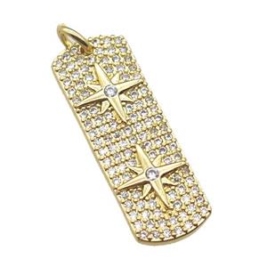 copper rectangle pendant paved zircon with star, gold plated, approx 9-25mm [FN15745]