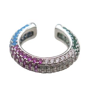 copper Hoop Earrings pave zircon, platinum plated, approx 15mm dia [FN15812]
