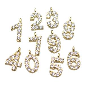 copper numeric pendant paved zircon, gold plated, approx 8mm [FN15815]