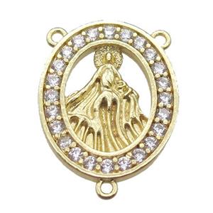 copper oval hanger bail pave zircon with shell virgin mary, gold plated, approx 16-20mm [FN15818]