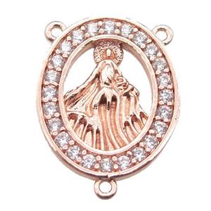 copper oval hanger bail pave zircon with shell virgin mary, rose gold, approx 16-20mm [FN15819]