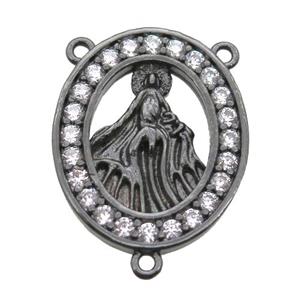 copper oval hanger bail pave zircon with shell virgin mary, black plated, approx 16-20mm [FN15820]