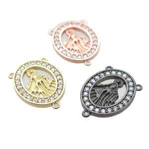 copper oval hanger bail pave zircon with shell virgin mary, mixed, approx 16-20mm [FN15821]