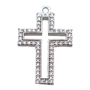 copper cross pendant paved zircon, platinum plated, approx 14-20mm [FN15822]