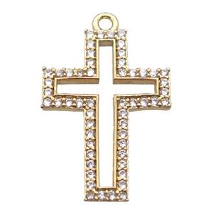 copper cross pendant paved zircon, gold plated, approx 14-20mm [FN15823]