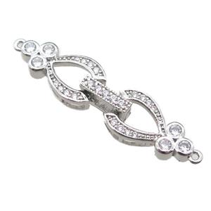 copper heart connector clasp paved zircon, platinum plated, approx 10-40mm [FN15824]