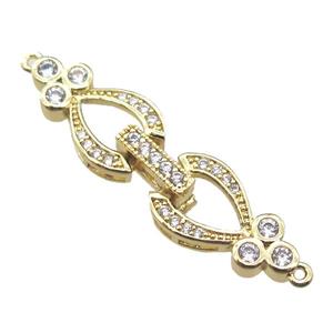 copper heart connector clasp paved zircon, gold plated, approx 10-40mm [FN15825]