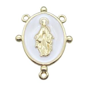copper oval hanger bail with white enameling virgin mary, gold plated, approx 12-17mm [FN15828]