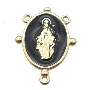 copper oval hanger bail with black enameling virgin mary, gold plated, approx 12-17mm [FN15829]