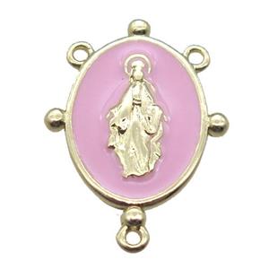 copper oval hanger bail with pink enameling virgin mary, gold plated, approx 12-17mm [FN15831]