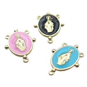 copper oval hanger bail with enameling virgin mary, gold plated, mixed color, approx 12-17mm [FN15833]