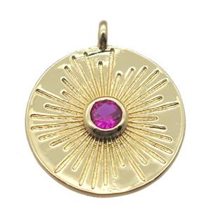 copper circle pendant paved zircon, gold plated, approx 15mm dia [FN15835]