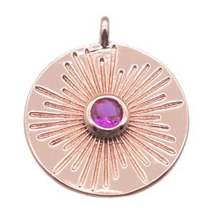 copper circle pendant paved zircon, rose gold, approx 15mm dia [FN15836]