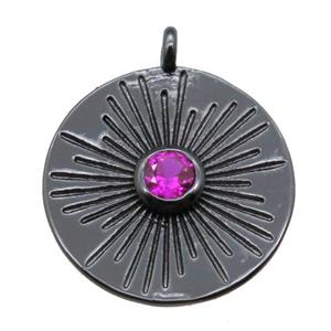 copper circle pendant paved zircon, black plated, approx 15mm dia [FN15837]