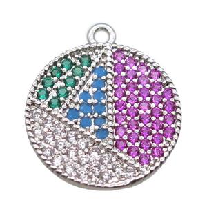 copper circle pendant paved zircon, platinum plated, approx 15.5mm dia [FN15839]