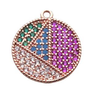 copper circle pendant paved zircon, rose gold, approx 15.5mm dia [FN15841]