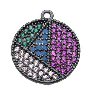 copper circle pendant paved zircon, black gunmetal plated, approx 15.5mm dia [FN15842]