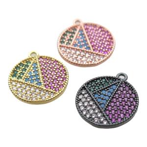 copper circle pendant paved zircon, mixed color, approx 15.5mm dia [FN15843]