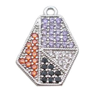 copper Polygon pendant paved zircon, platinum plated, approx 13-15mm [FN15844]
