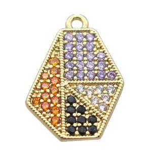 copper Polygon pendant paved zircon, gold plated, approx 13-15mm [FN15845]
