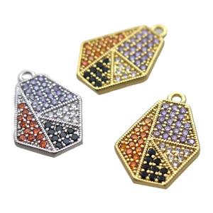 copper Polygon pendant paved zircon, mixed, approx 13-15mm [FN15846]