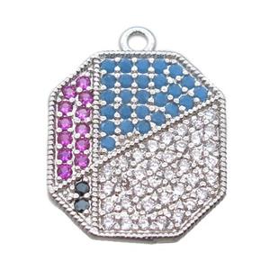 copper polygon pendant paved zircon, platinum plated, approx 14-16mm [FN15847]