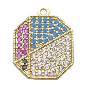 copper polygon pendant paved zircon, gold plated, approx 14-16mm [FN15848]
