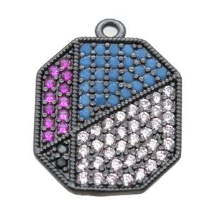 copper polygon pendant paved zircon, black plated, approx 14-16mm [FN15849]