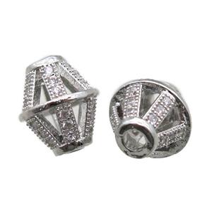 copper bicone beads paved zircon, platinum plated, approx 10-11mm [FN15856]