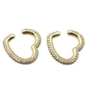 copper clip earring paved zircon, heart, gold plated, approx 20mm [FN15881]