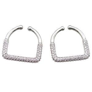 copper clip earring paved zircon, platinum plated, approx 22mm [FN15882]