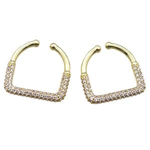 copper clip earring paved zircon, gold plated, approx 22mm [FN15883]