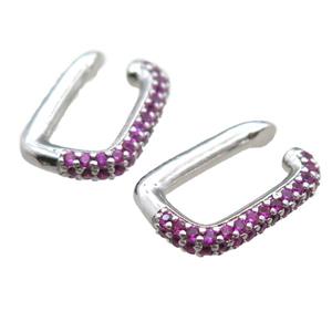 copper clip earring paved zircon, platinum plated, approx 15-20mm [FN15887]