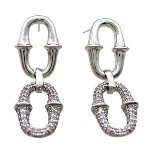 copper Stud Earring paved zircon, platinum plated, approx 14-40mm [FN15892]